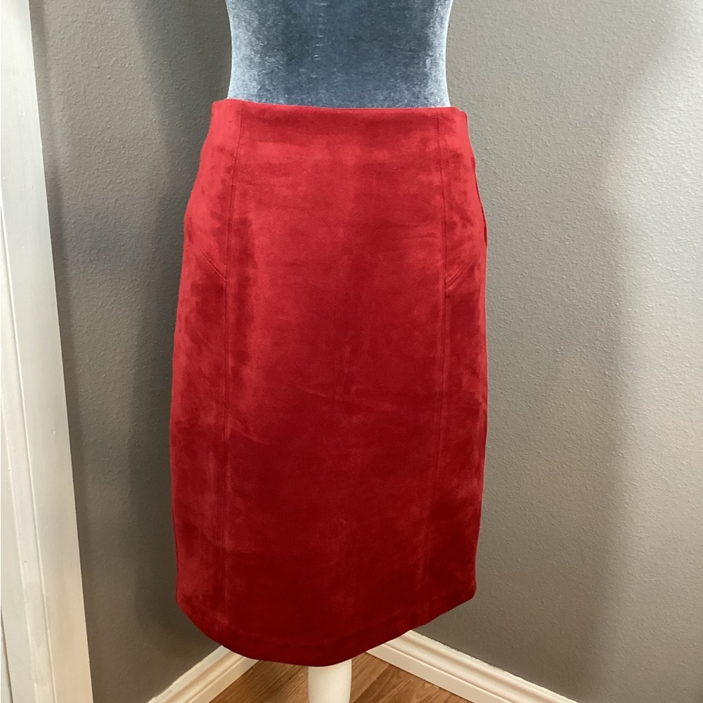 Marc New York Dark Red Faux Suede Pencil Stretch Skirt Size S